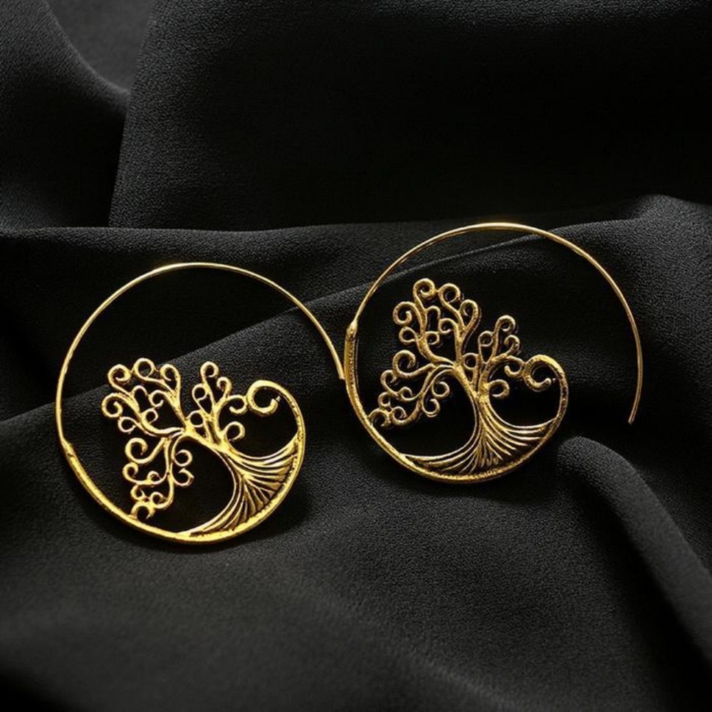 Tree Of Life Antique Gold Earrings